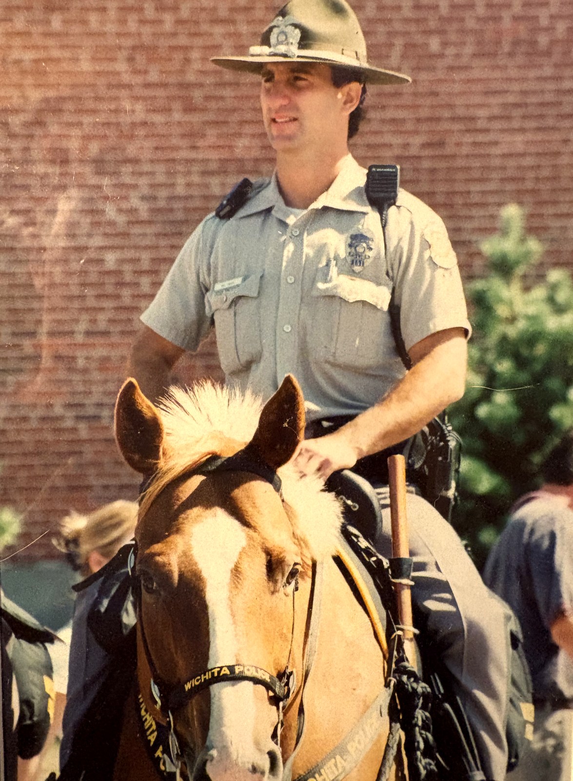 Mike Thode in uniform on horseback with the Wichita Police Department mounted patrol